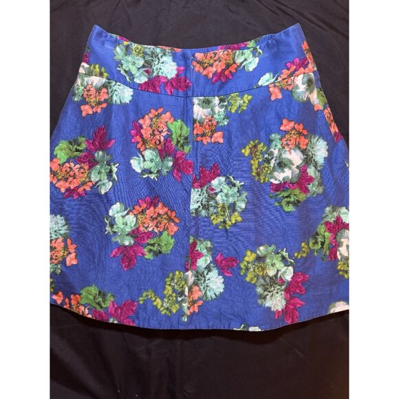 Maeve Floral A-Line Skirt Size 10 Blue Multicolor Cotton/Rayon/Silk Blend Pleate - Picture 6 of 8